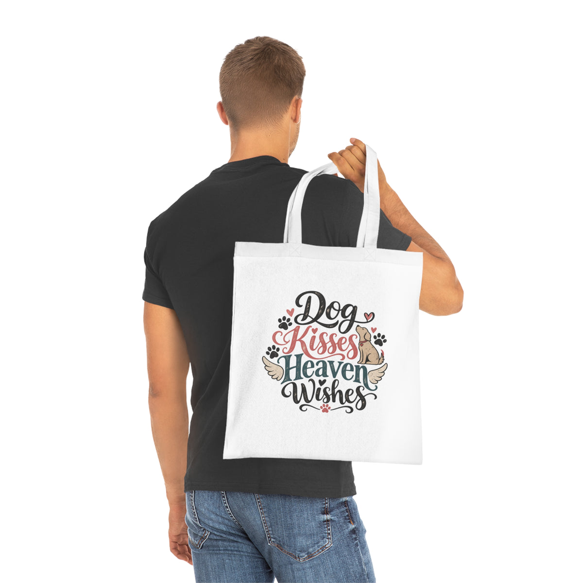 Dog Kisses Heaven Wishes Cotton Tote | Memorial Pet Paw Print Design