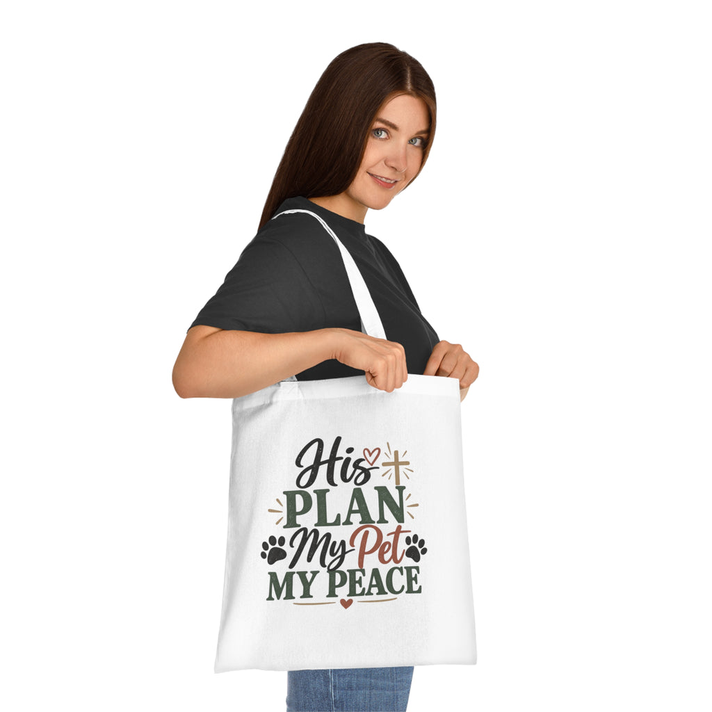 His Plan My Pet My Peace Tote | Christian Pet Faith Paw Print Tote