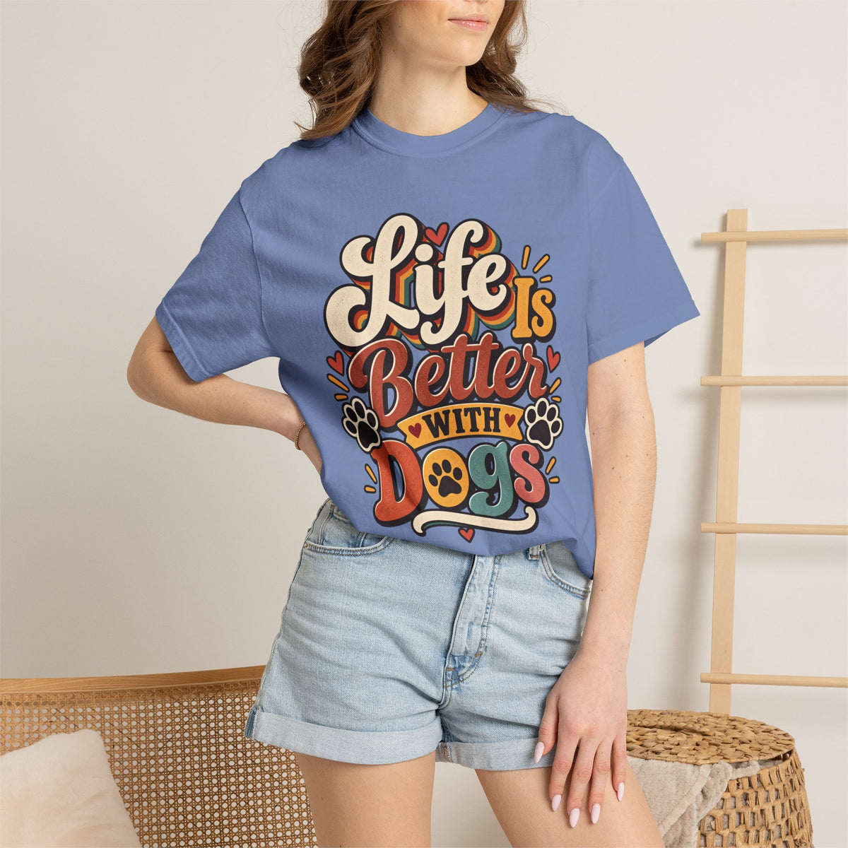 Life Is Better With Dogs T-Shirt | Dog Lover Tee, Paw Print Design