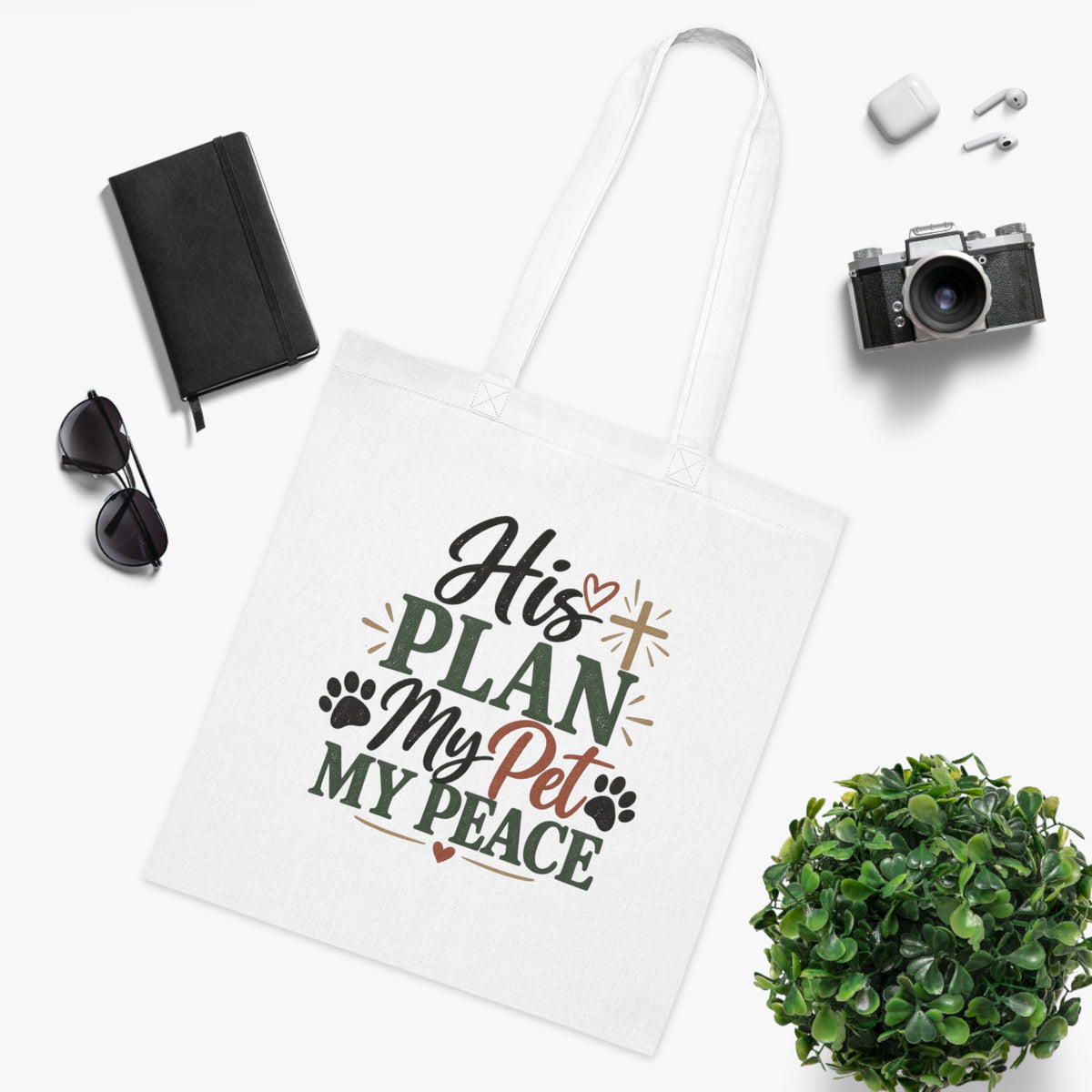 His Plan My Pet My Peace Tote | Christian Pet Faith Paw Print Tote