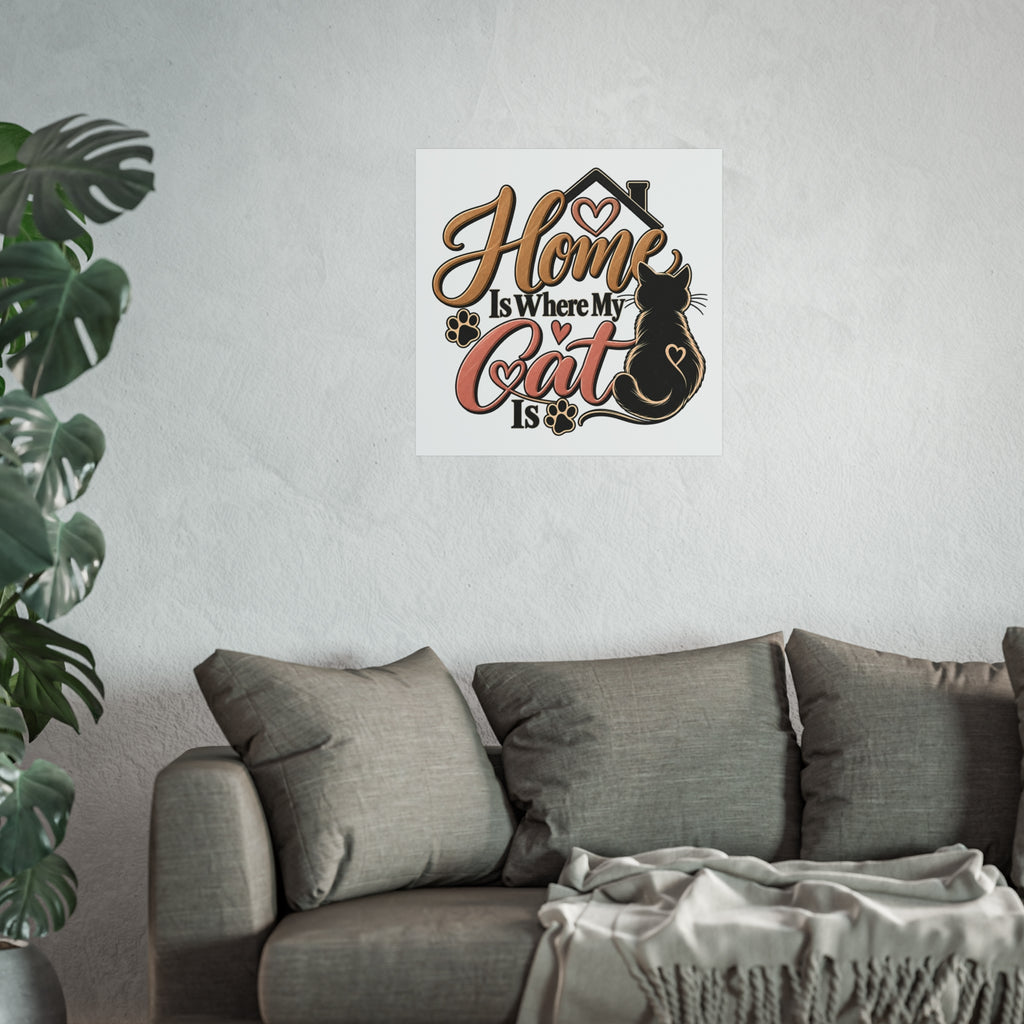 Home Is Where My Cat Is Fine Art Poster | Cat Silhouette, Paw Prints