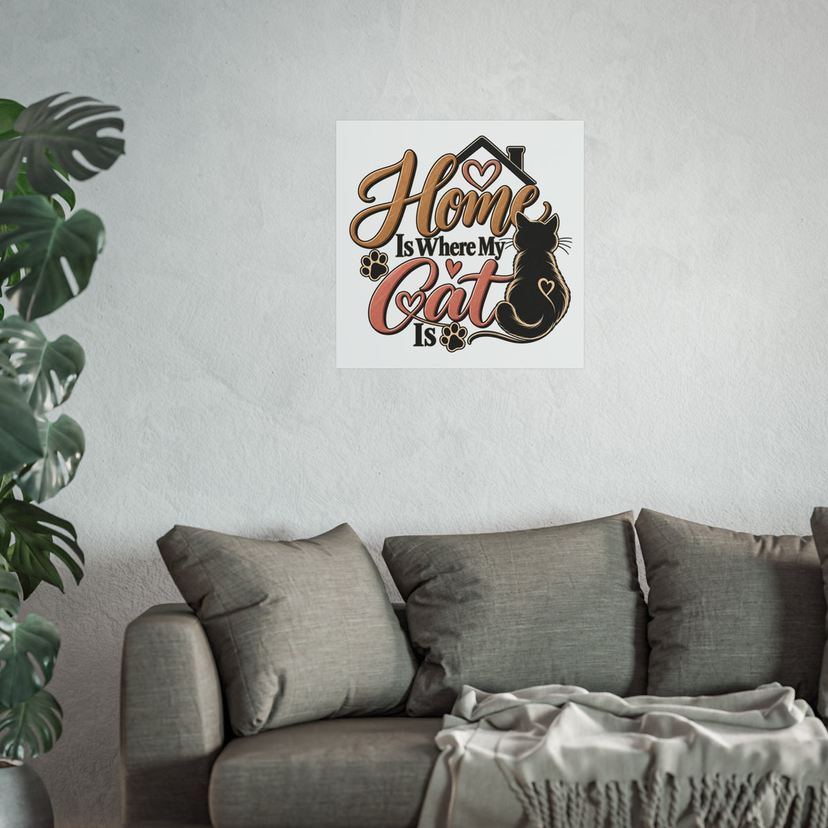 Home Is Where My Cat Is Fine Art Poster | Cat Silhouette, Paw Prints