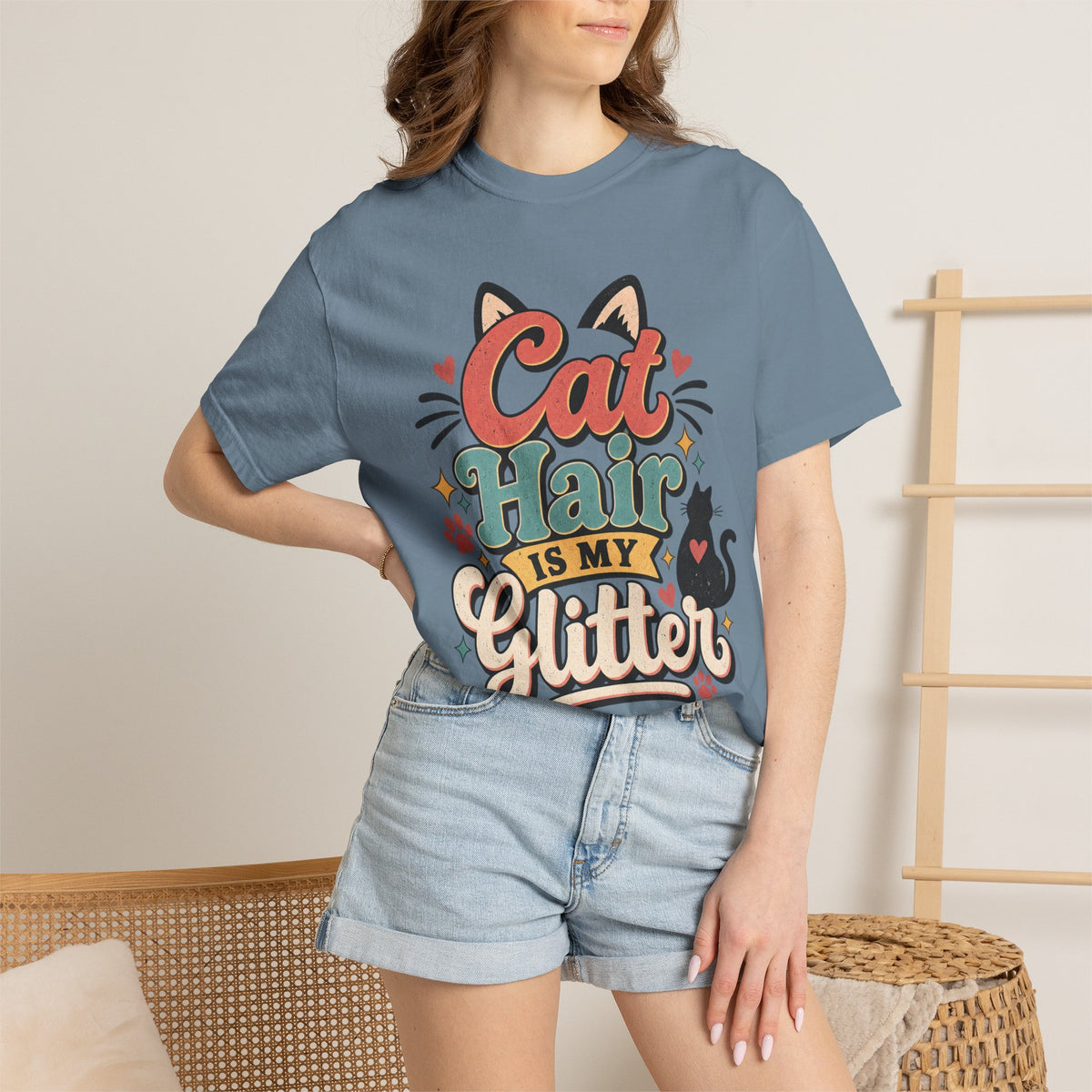 Cat Hair Is My Glitter T-Shirt | Cute Cat Typography Shirt