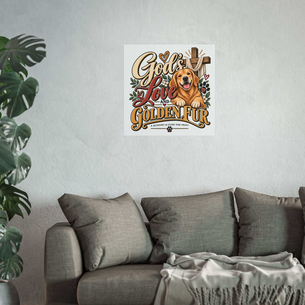 God's Love and Golden Fur Poster | Golden Retriever Faith Wall Art