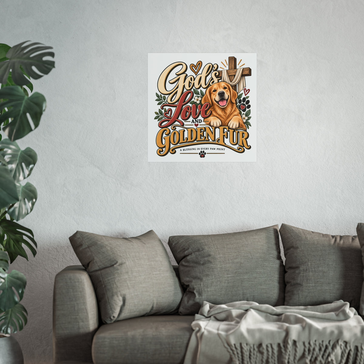 God's Love and Golden Fur Poster | Golden Retriever Faith Wall Art
