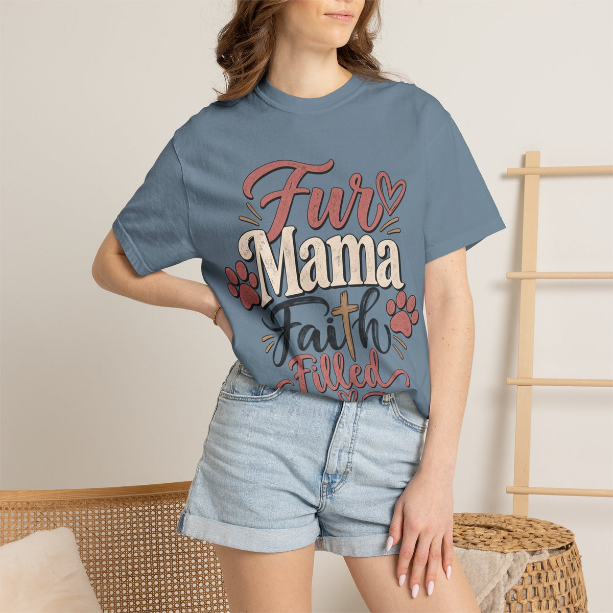 Fur Mama Faith Filled T-Shirt | Paw Print Dog Mom Tee