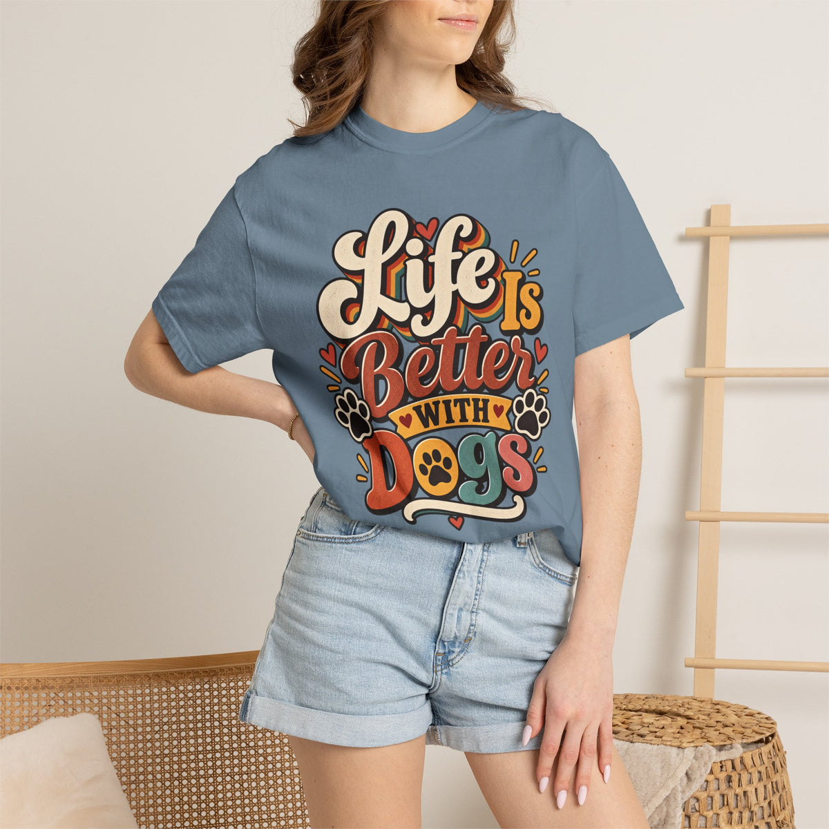 Life Is Better With Dogs T-Shirt | Dog Lover Tee, Paw Print Design