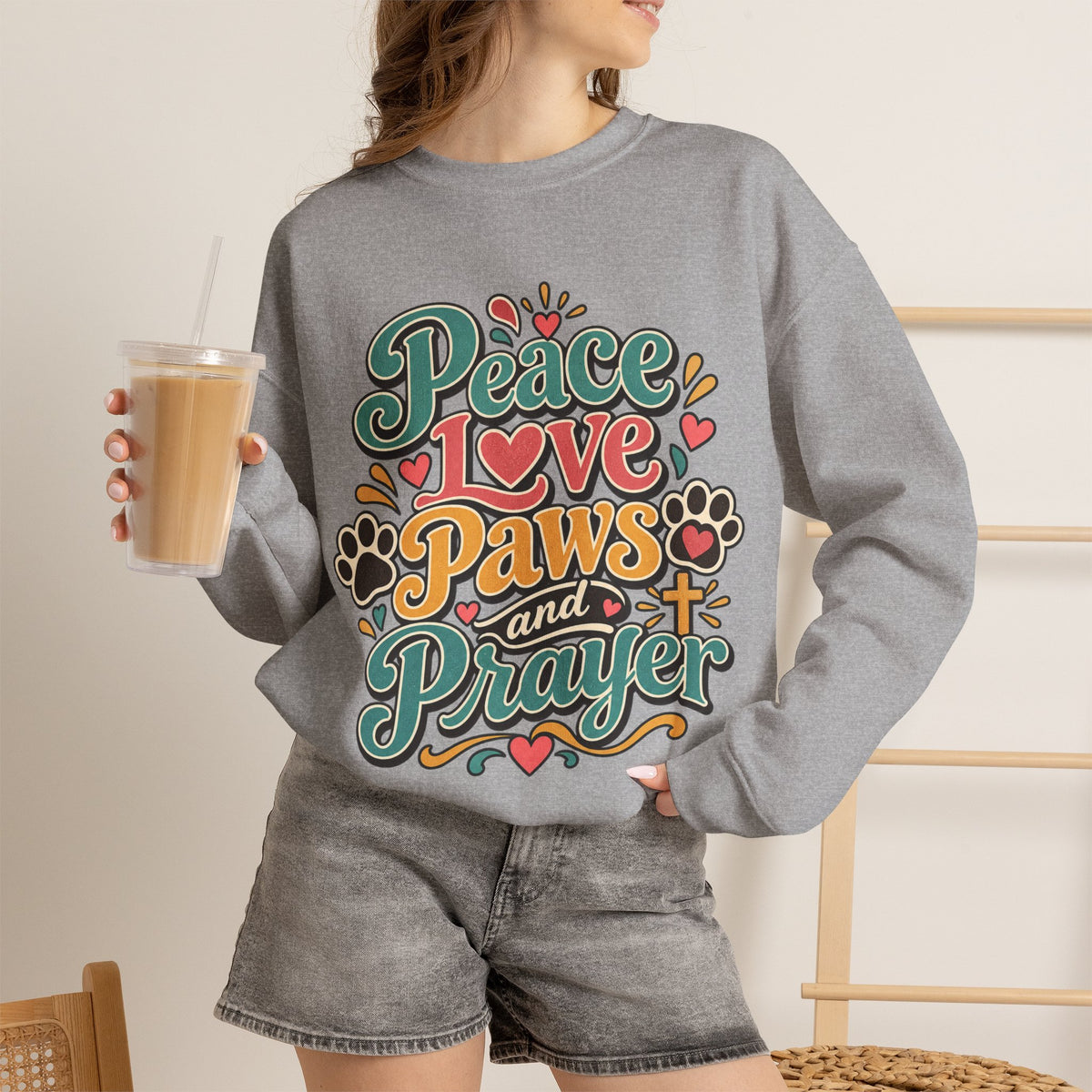 Peace Love Paws and Prayer Sweatshirt | Paw Print Faith Design
