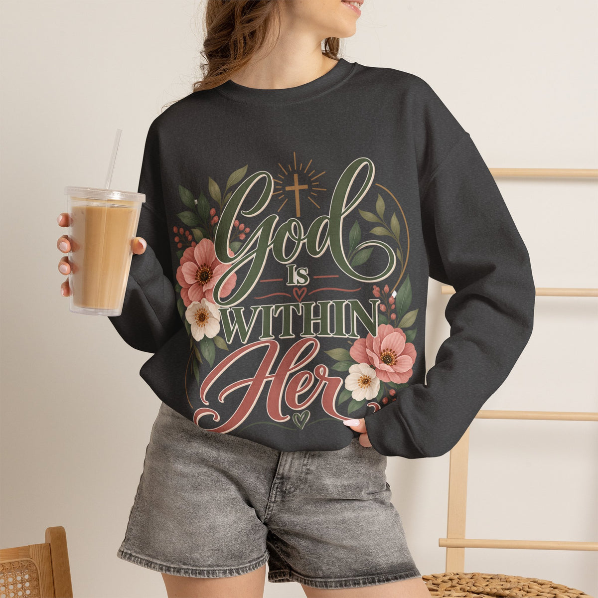 God Is Within Her sweatshirt | Floral Christian Scripture Crewneck