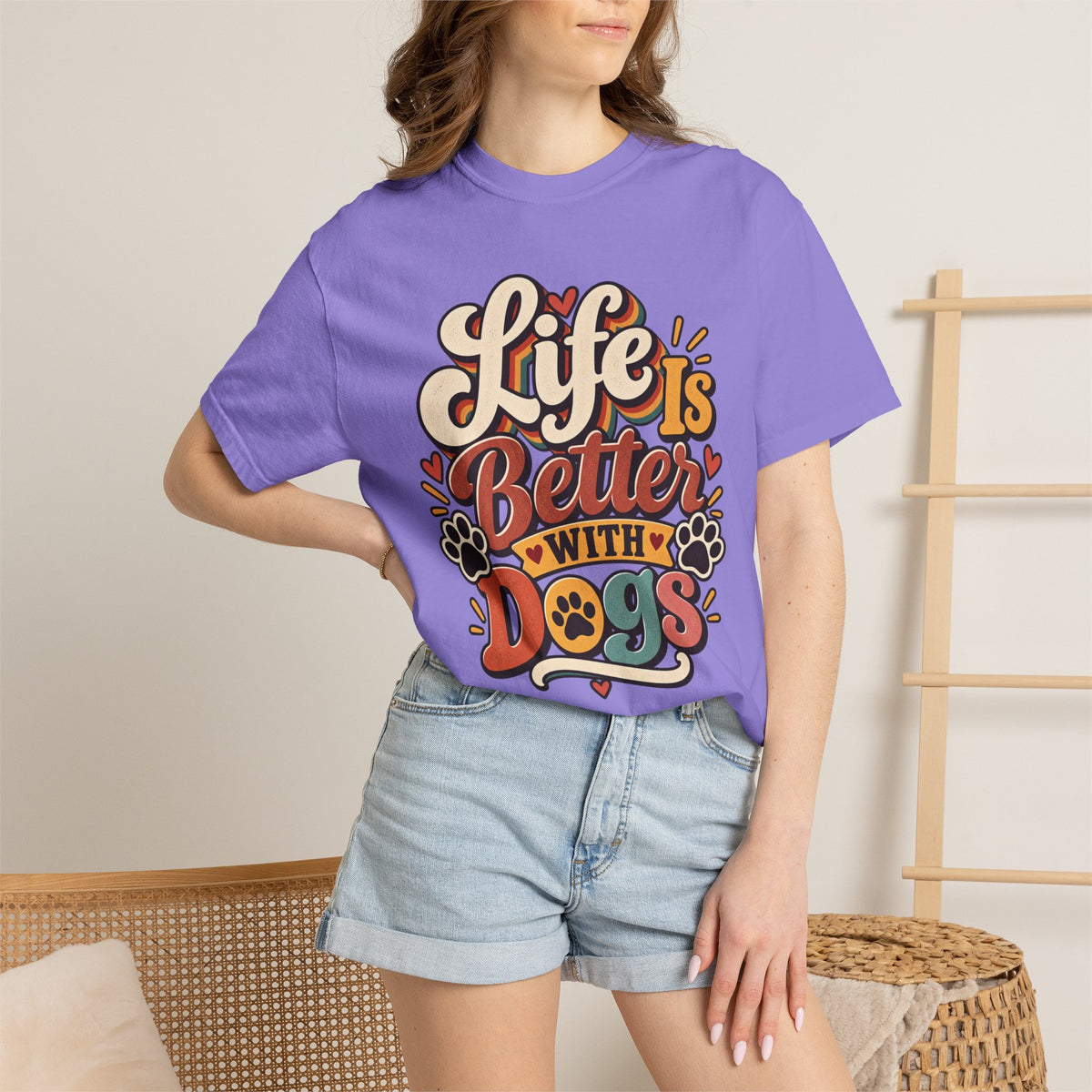 Life Is Better With Dogs T-Shirt | Dog Lover Tee, Paw Print Design