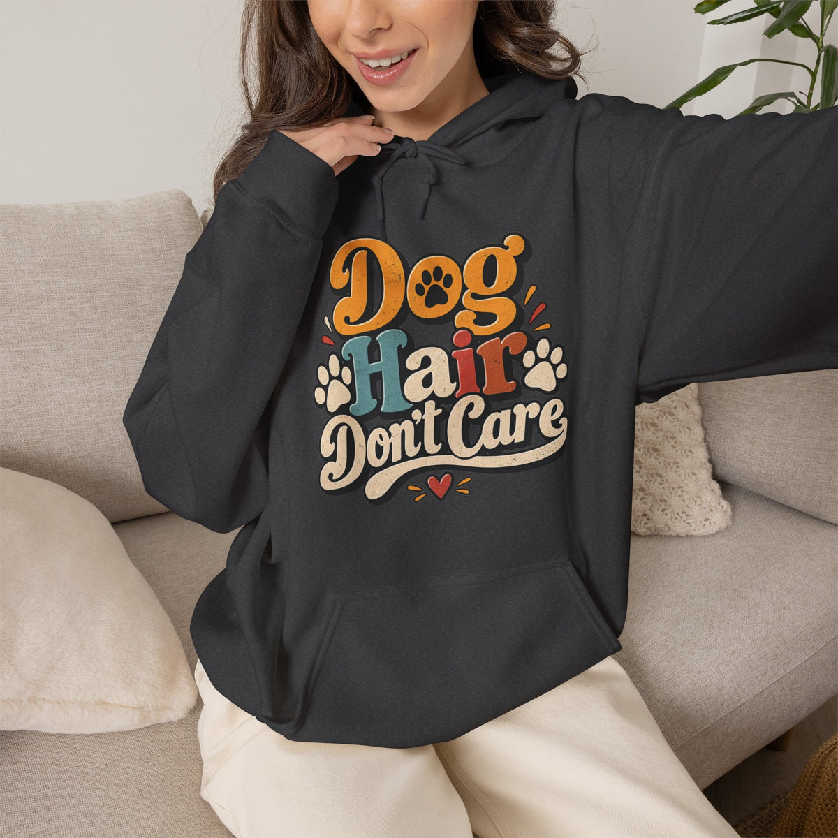 Dog Hair Don't Care Hoodie | Retro Paw Print Design