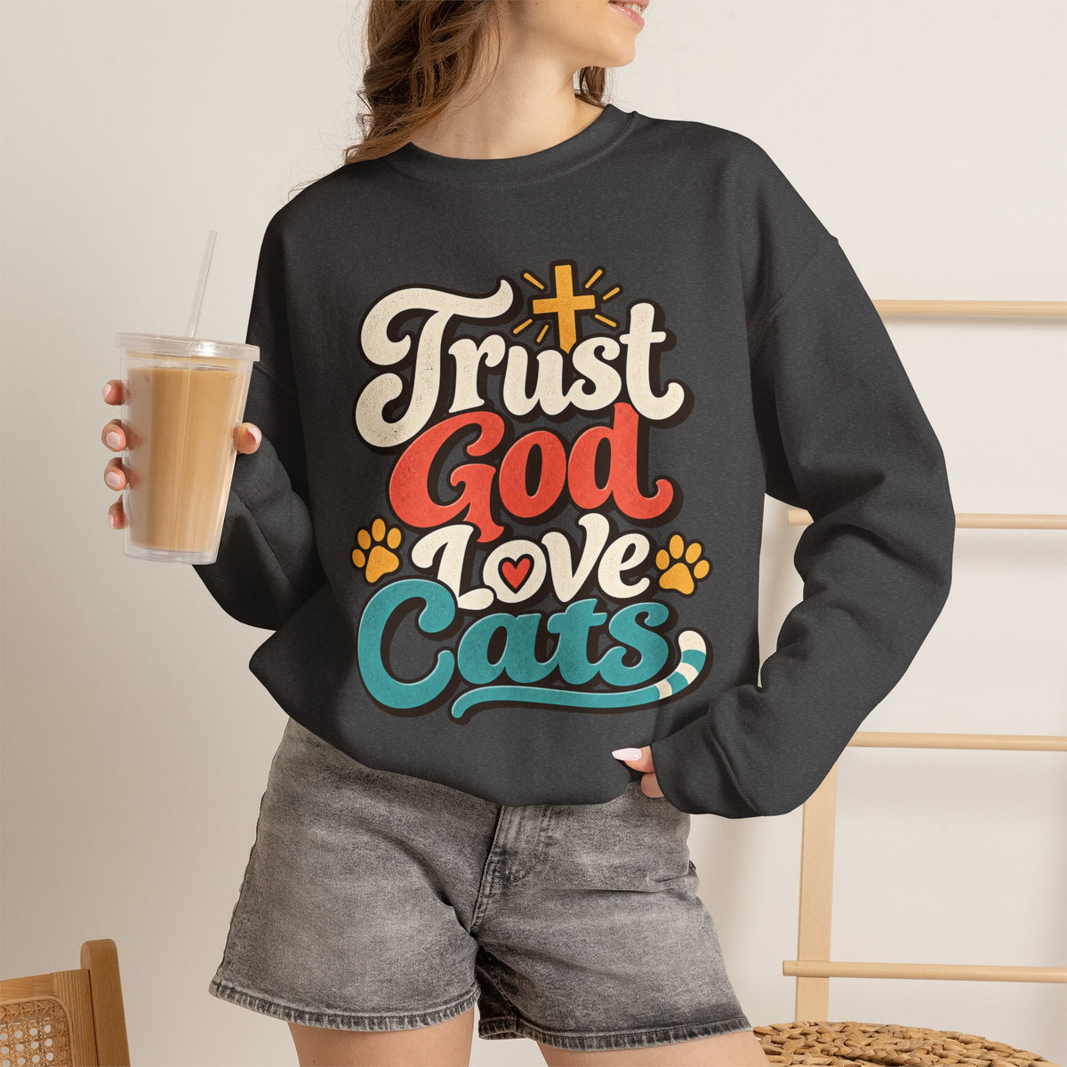 Trust God Love Cats Sweatshirt | Christian Cat Lover Crewneck