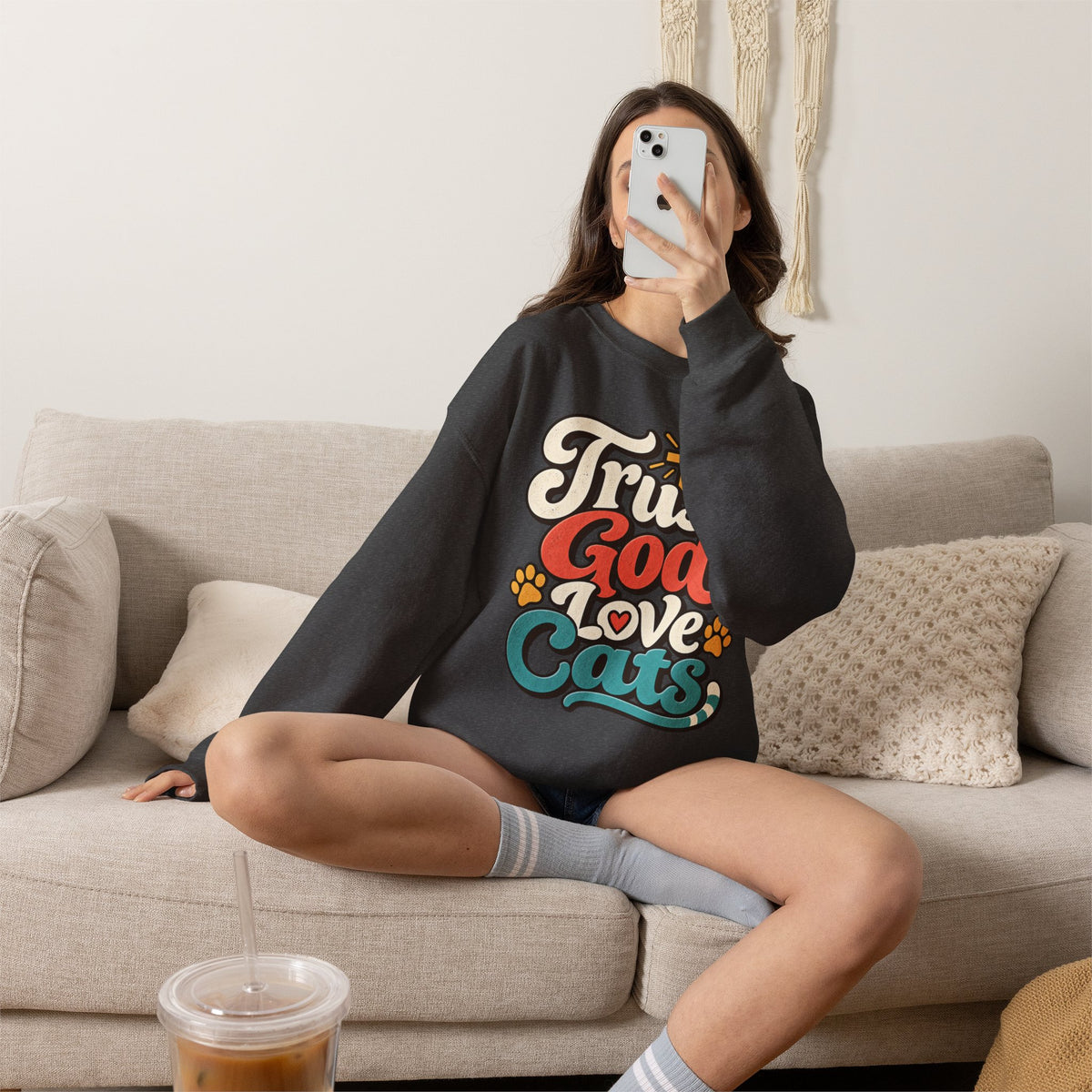 Trust God Love Cats Sweatshirt | Christian Cat Lover Crewneck