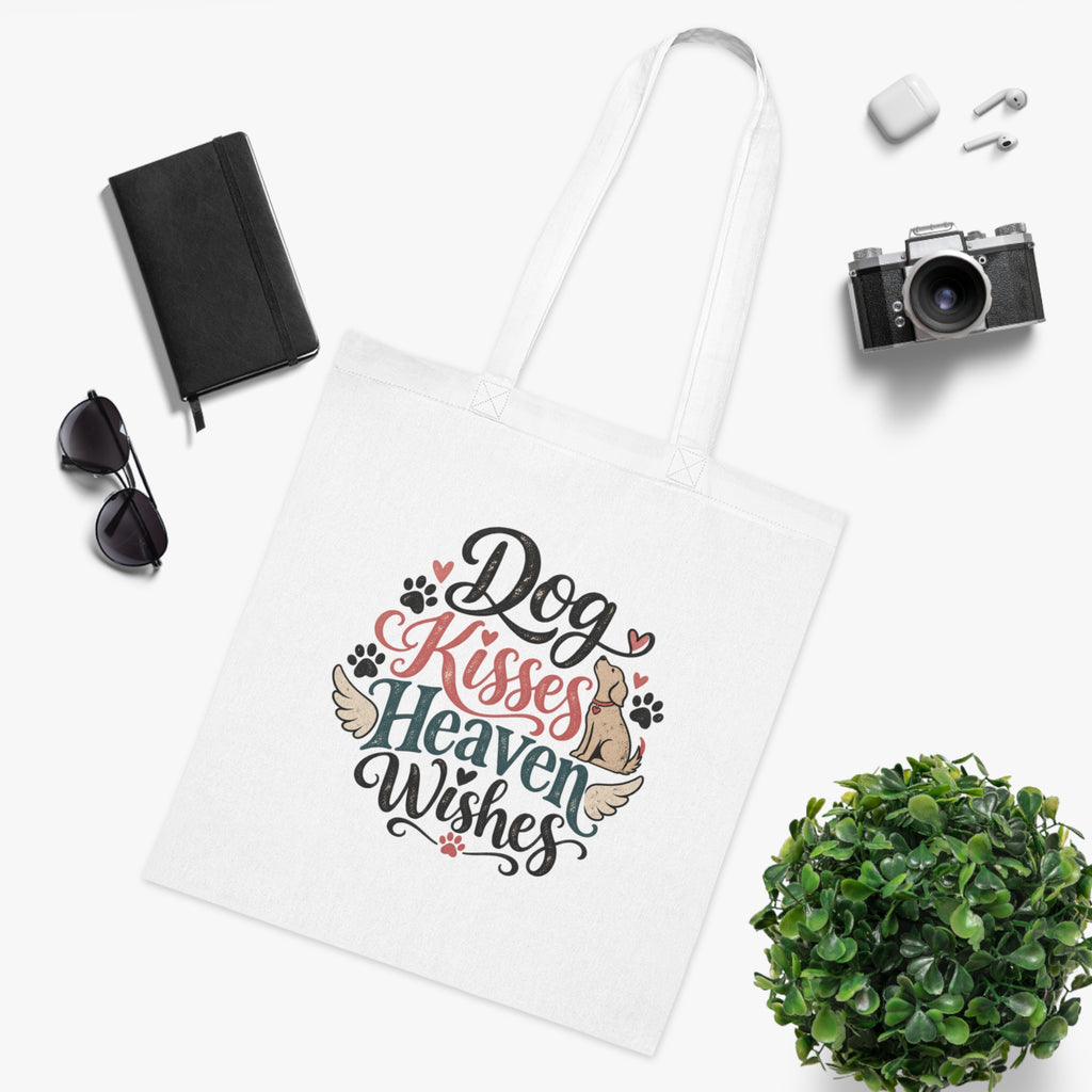 Dog Kisses Heaven Wishes Cotton Tote | Memorial Pet Paw Print Design