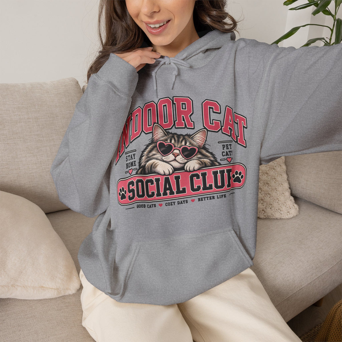 Indoor Cat Social Club Hoodie | Cute Cat Graphic, Pet Lover Sweatshirt