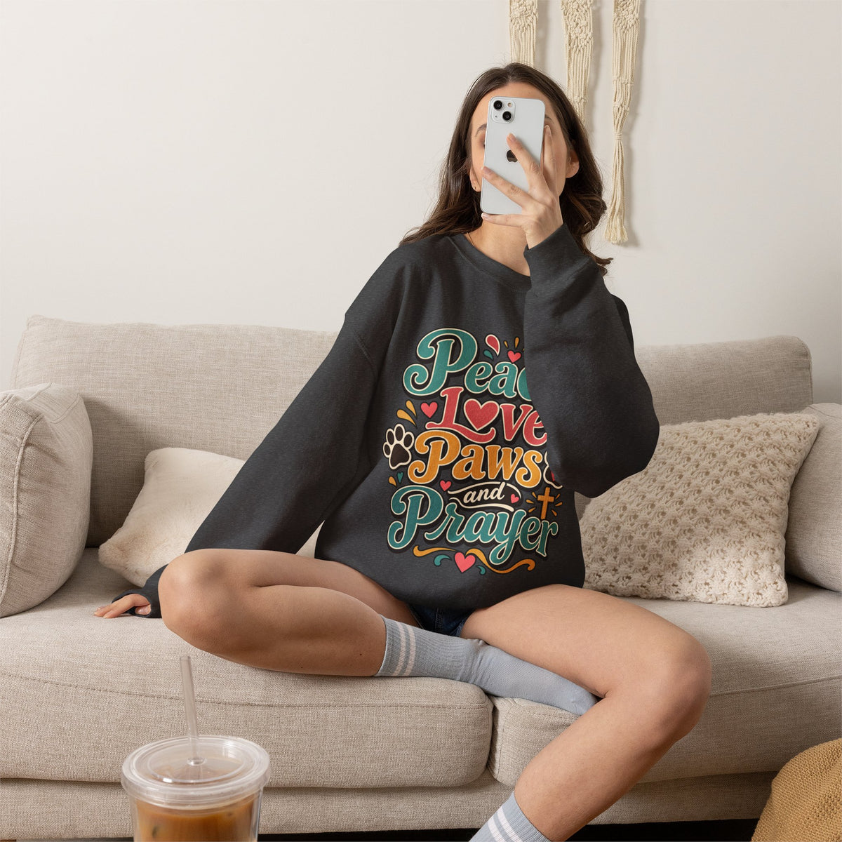 Peace Love Paws and Prayer Sweatshirt | Paw Print Faith Design