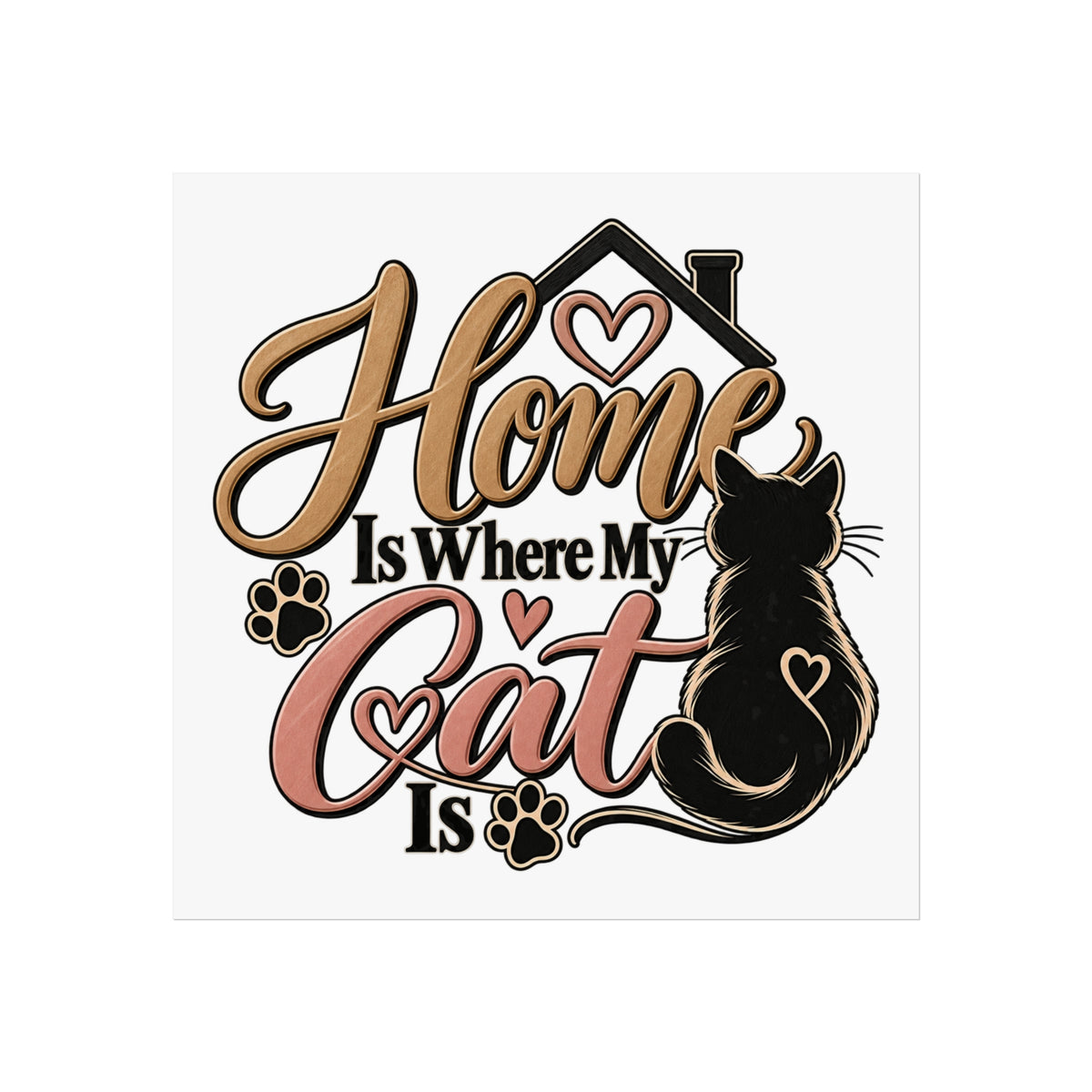 Home Is Where My Cat Is Fine Art Poster | Cat Silhouette, Paw Prints