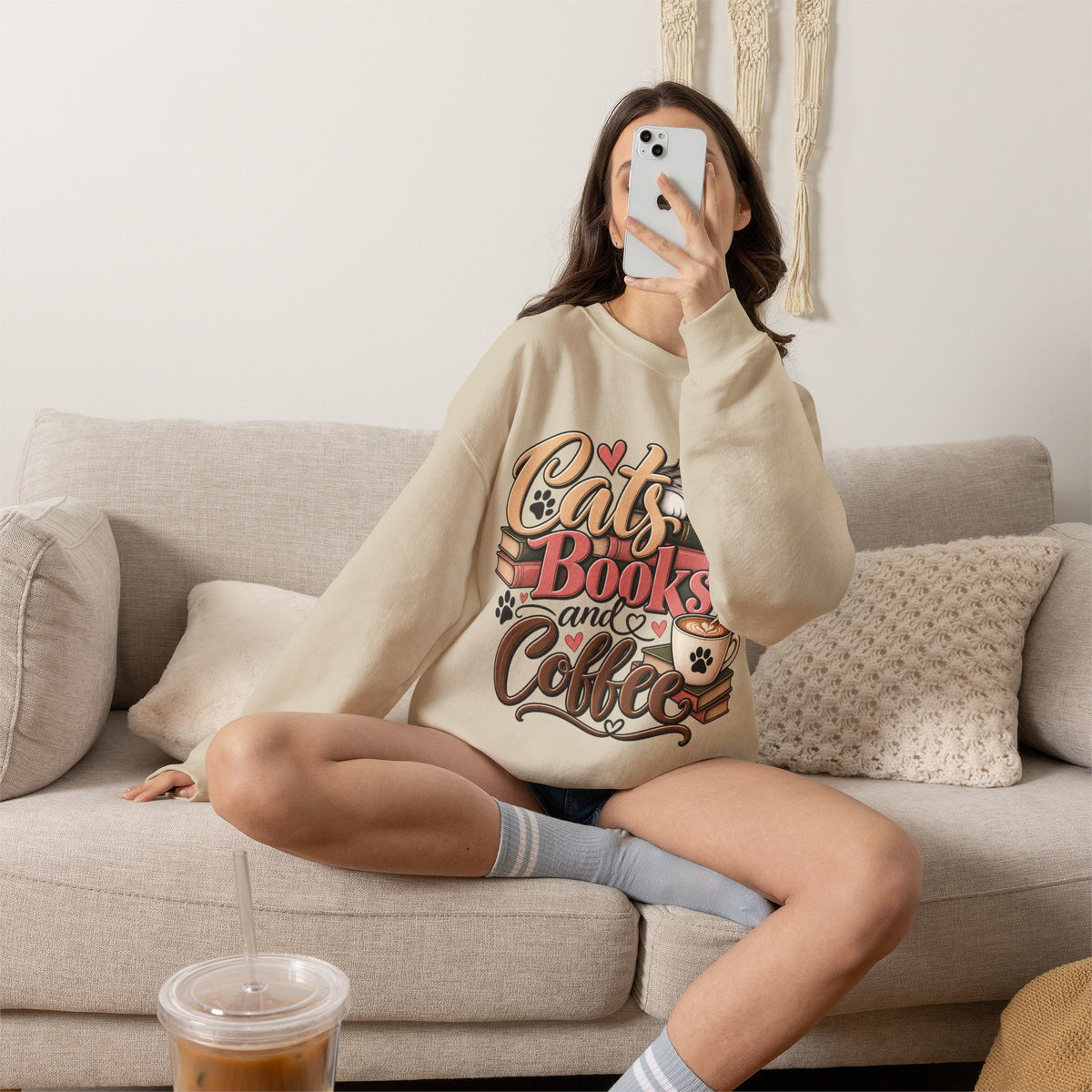 Cats Books and Coffee Crewneck Sweatshirt