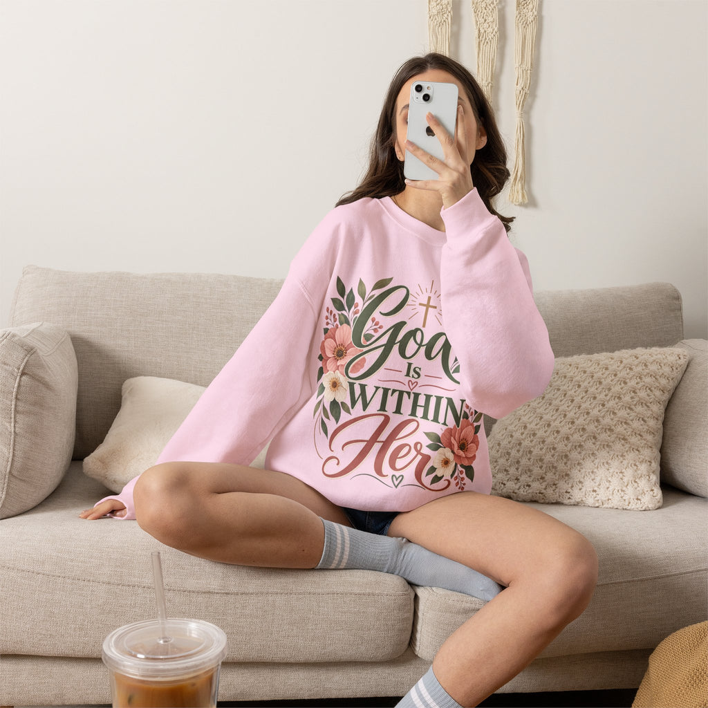 God Is Within Her sweatshirt | Floral Christian Scripture Crewneck