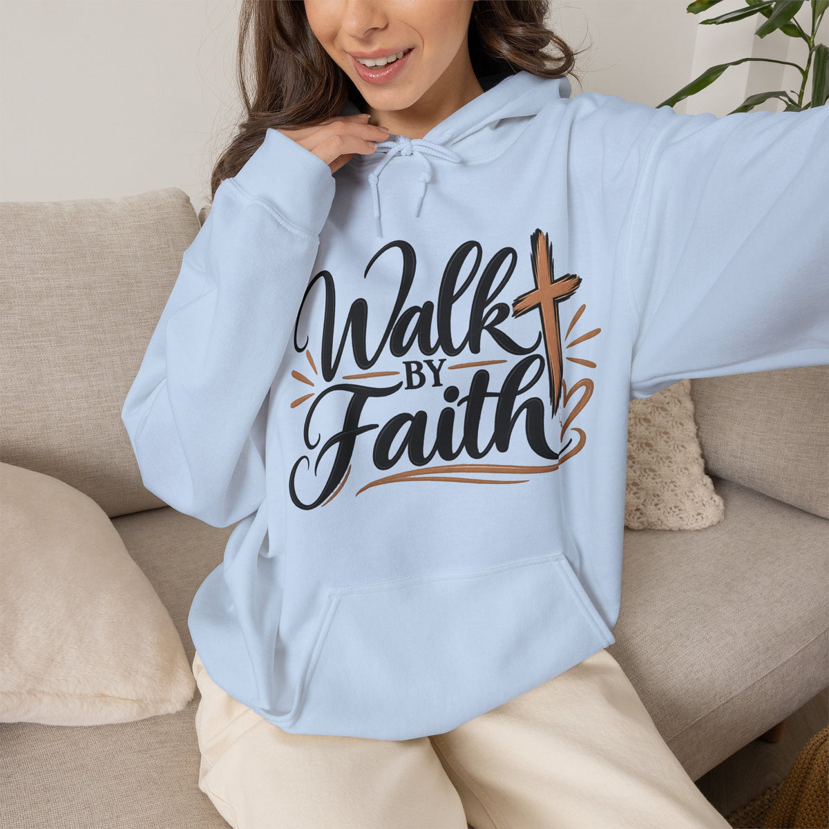 Walk by Faith Hoodie | Christian Cross Scripture Faith Typography
