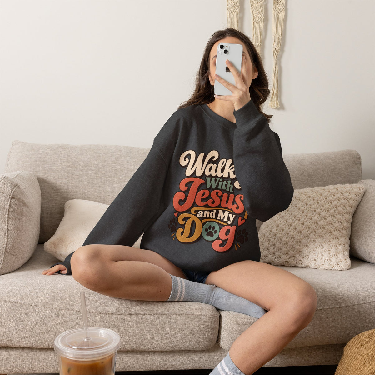Walking With Jesus and My Dog Sweatshirt | Christian Paw Print Design