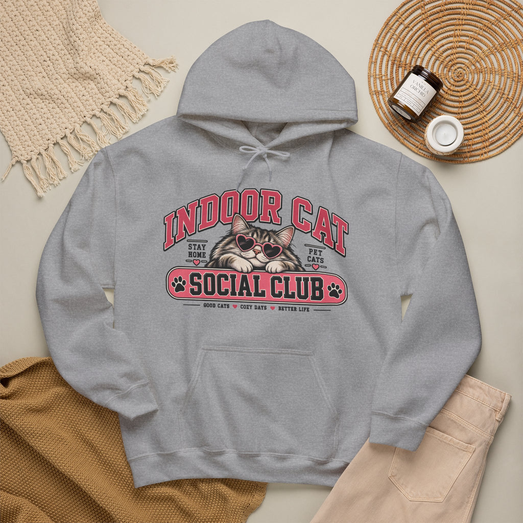 Indoor Cat Social Club Hoodie | Cute Cat Graphic, Pet Lover Sweatshirt