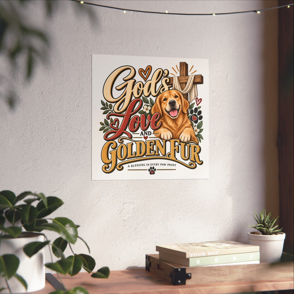 God's Love and Golden Fur Poster | Golden Retriever Faith Wall Art