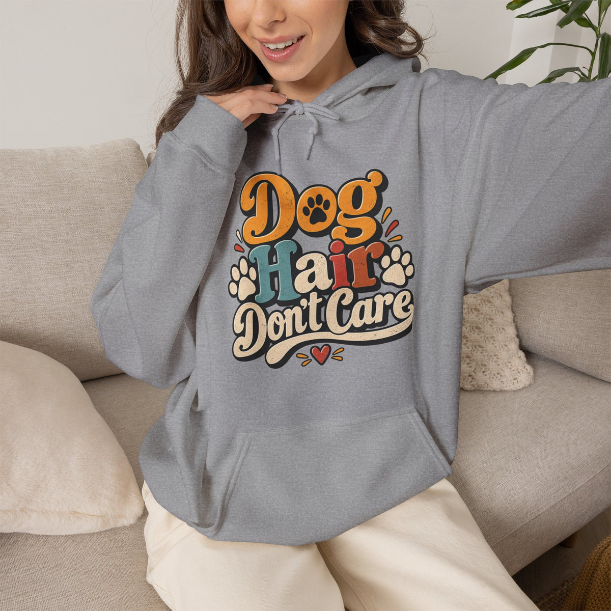 Dog Hair Don't Care Hoodie | Retro Paw Print Design