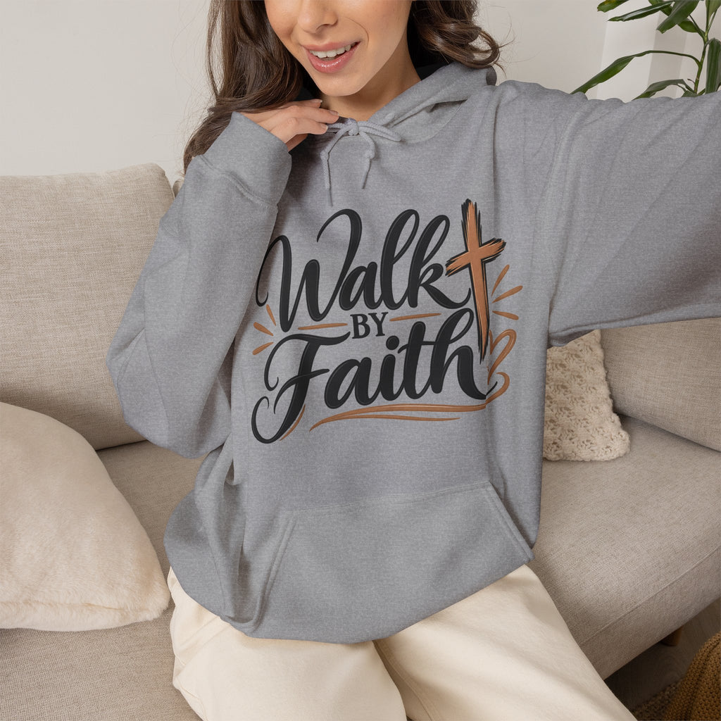 Walk by Faith Hoodie | Christian Cross Scripture Faith Typography