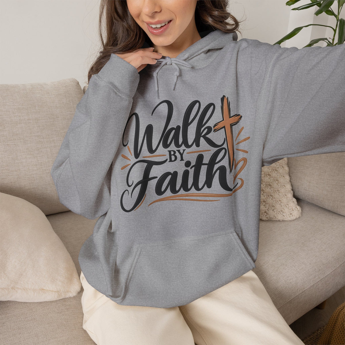 Walk by Faith Hoodie | Christian Cross Scripture Faith Typography