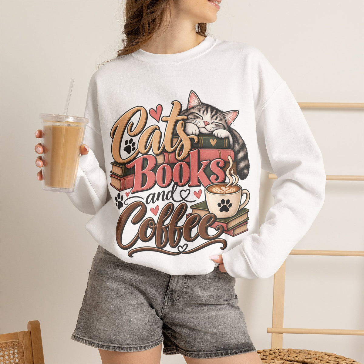 Cats Books and Coffee Crewneck Sweatshirt