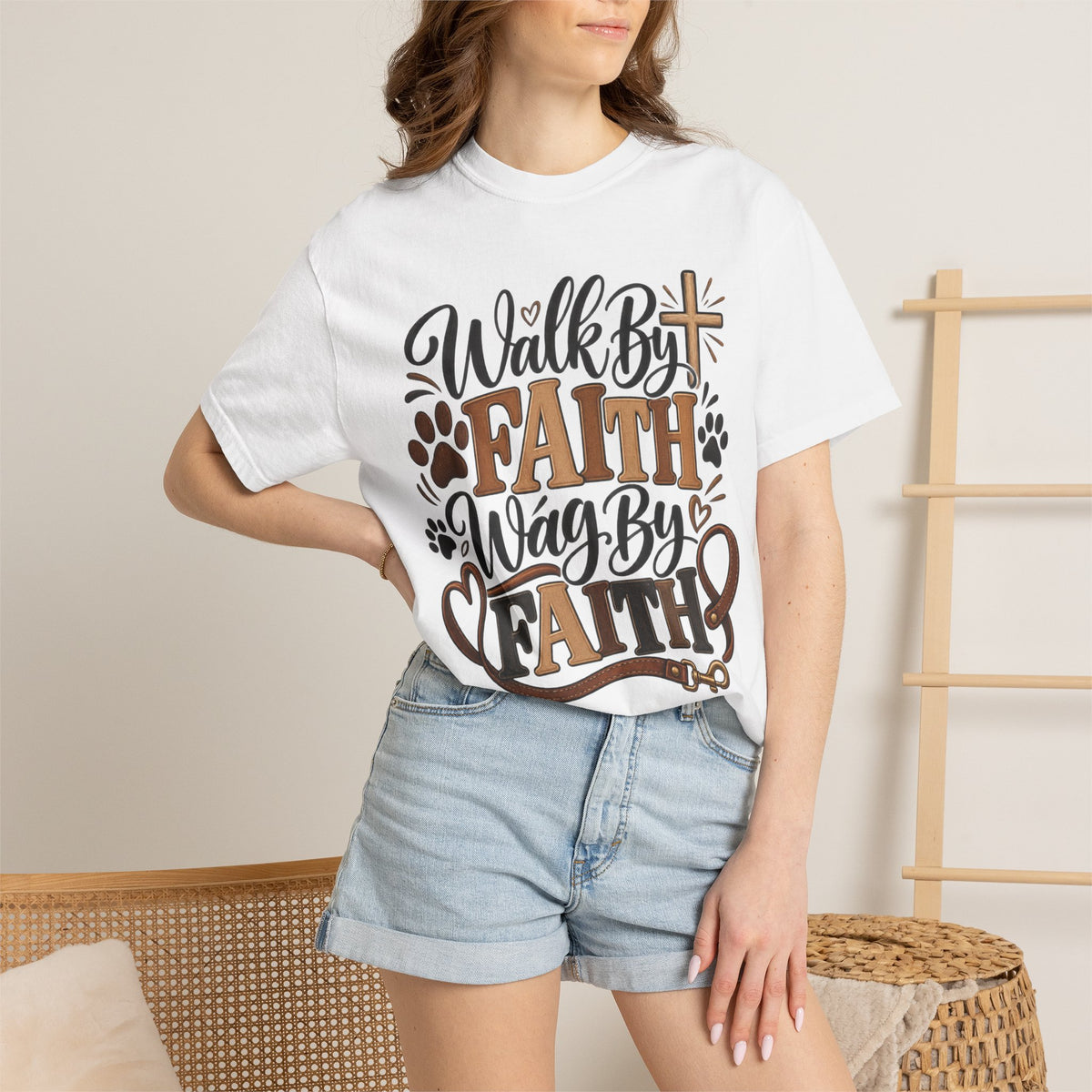 Walk By Faith Wag By Faith T-shirt | Christian Dog Paw Faith Tee