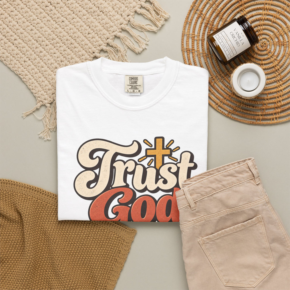 Trust God Love Dogs T-Shirt | Retro Paw Print Faith Tee