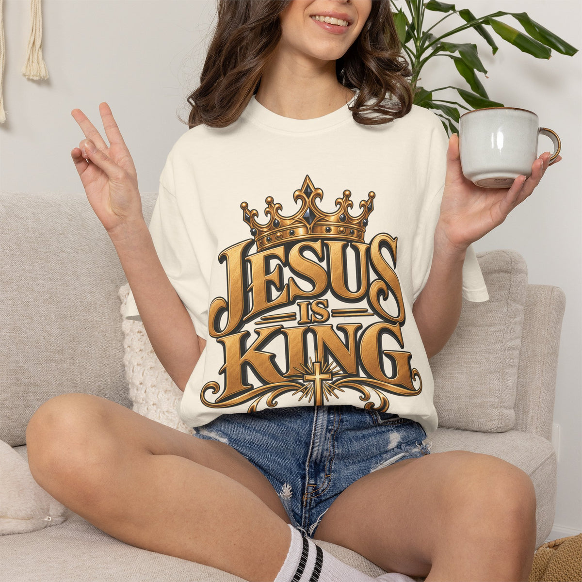 Jesus Is King T-Shirt | Crown typography Christian faith tee