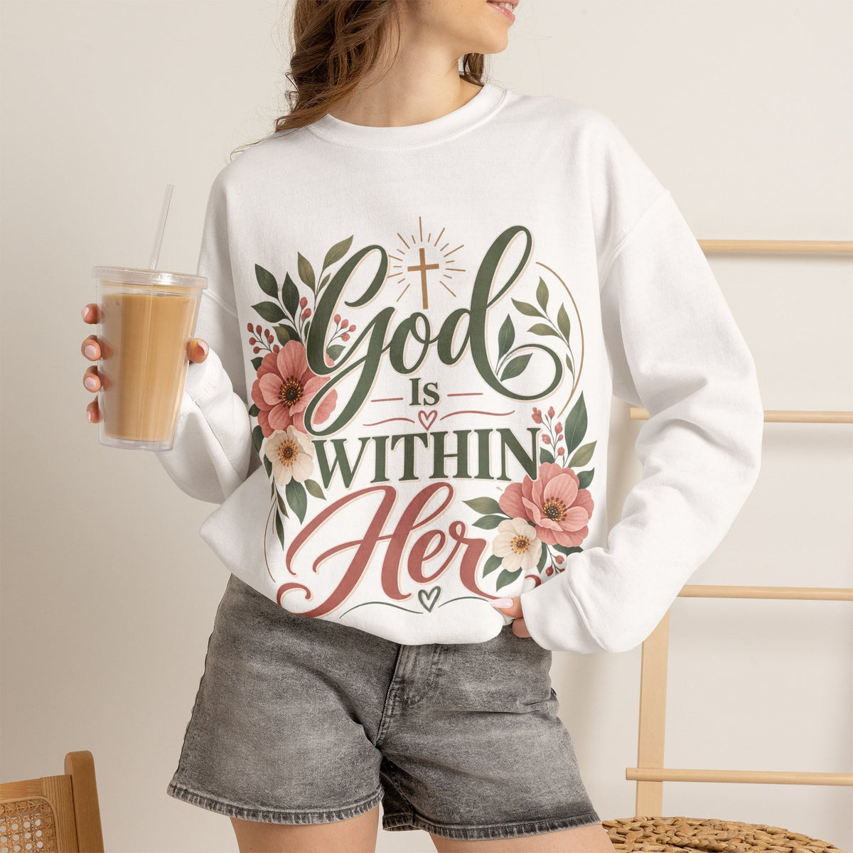 God Is Within Her sweatshirt | Floral Christian Scripture Crewneck