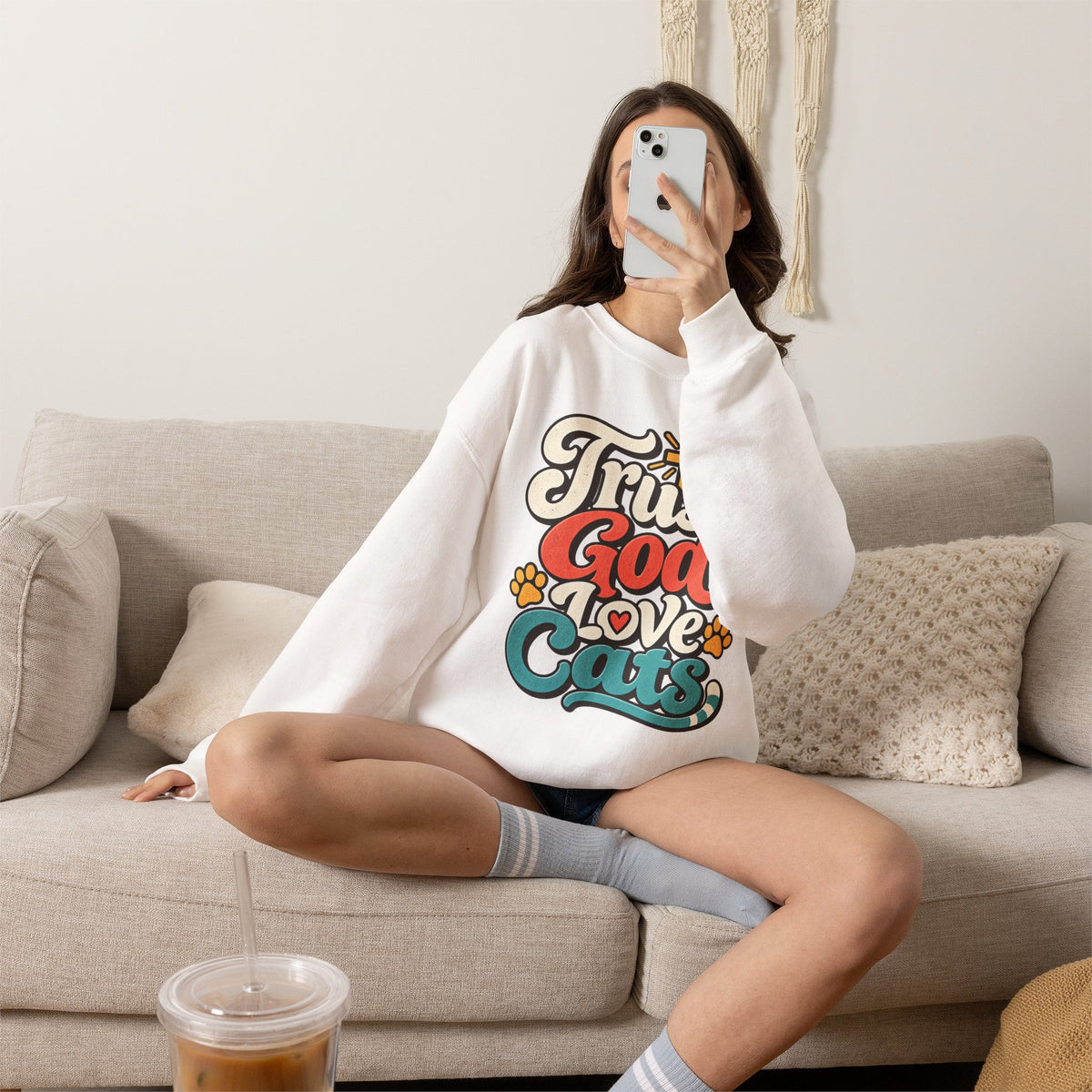 Trust God Love Cats Sweatshirt | Christian Cat Lover Crewneck