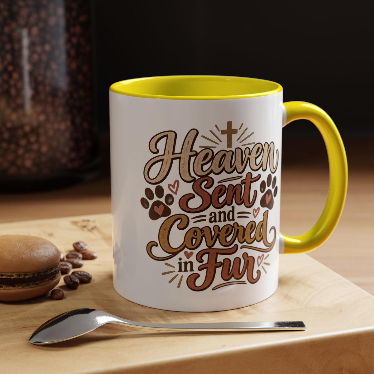 Heaven Sent and Covered in Fur Accent Coffee Mug | Pet Lover Paw Print