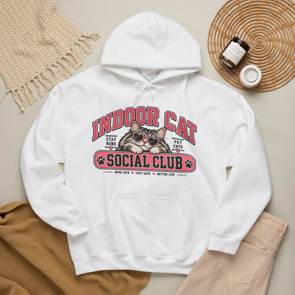 Indoor Cat Social Club Hoodie | Cute Cat Graphic, Pet Lover Sweatshirt