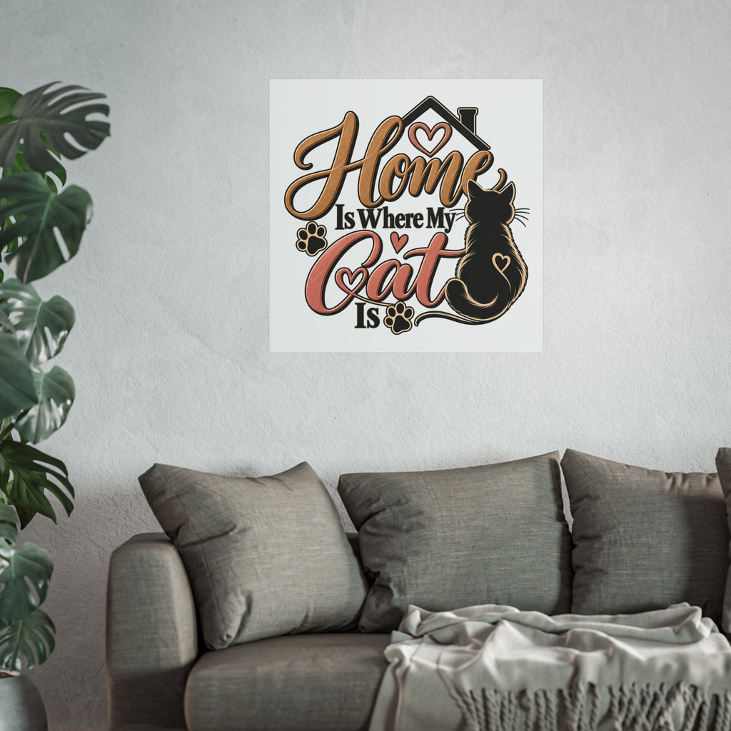 Home Is Where My Cat Is Fine Art Poster | Cat Silhouette, Paw Prints