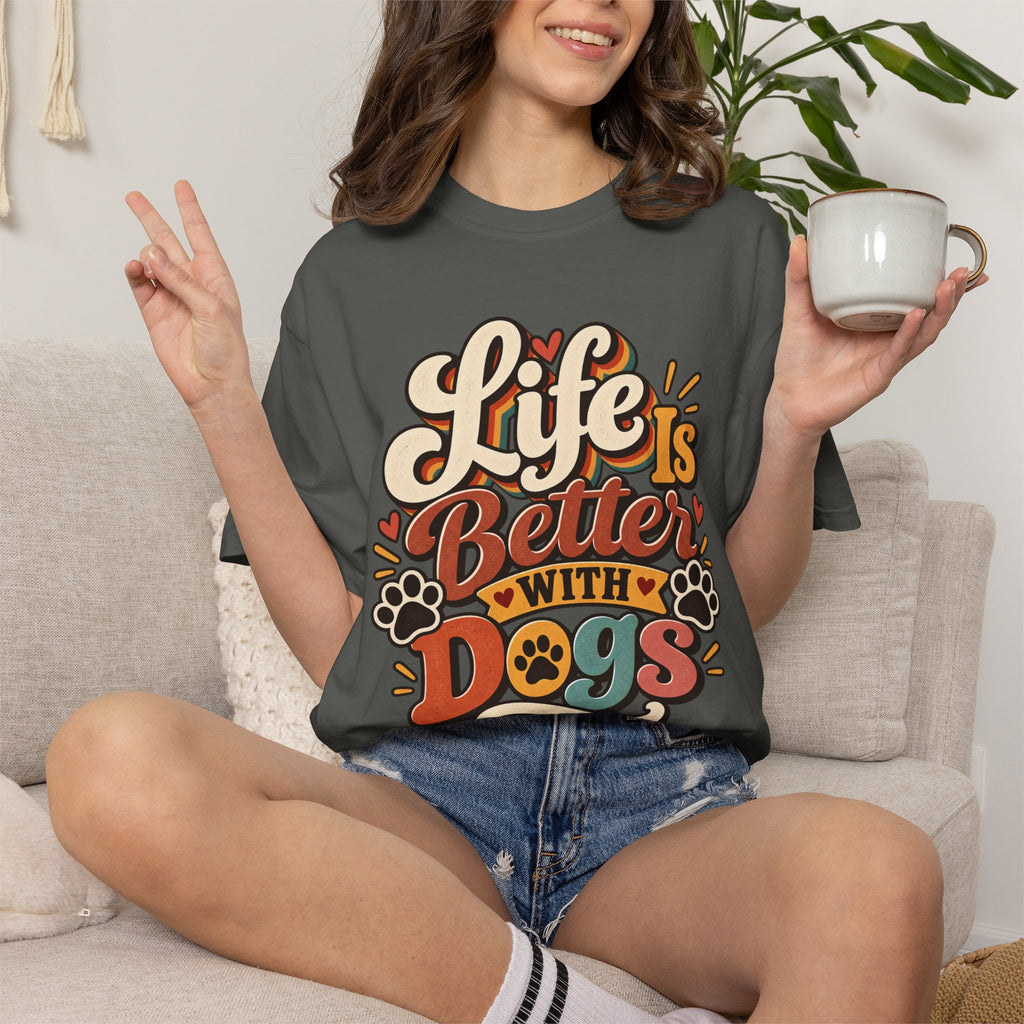 Life Is Better With Dogs T-Shirt | Dog Lover Tee, Paw Print Design