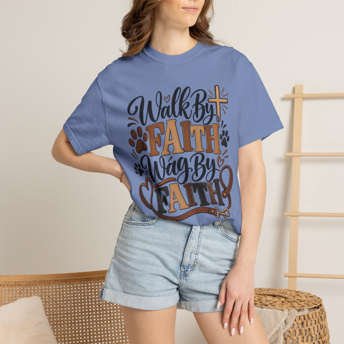 Walk By Faith Wag By Faith T-shirt | Christian Dog Paw Faith Tee