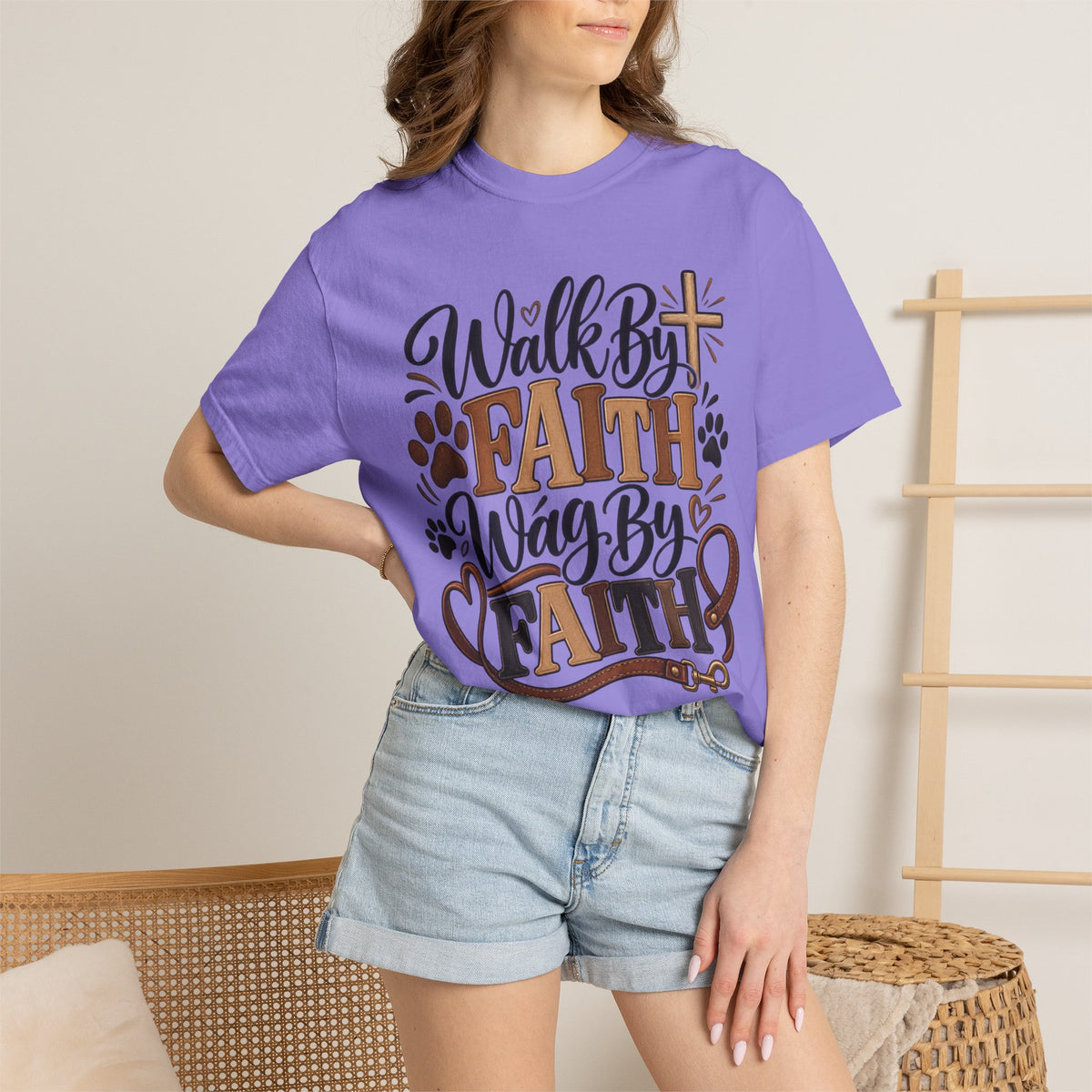 Walk By Faith Wag By Faith T-shirt | Christian Dog Paw Faith Tee