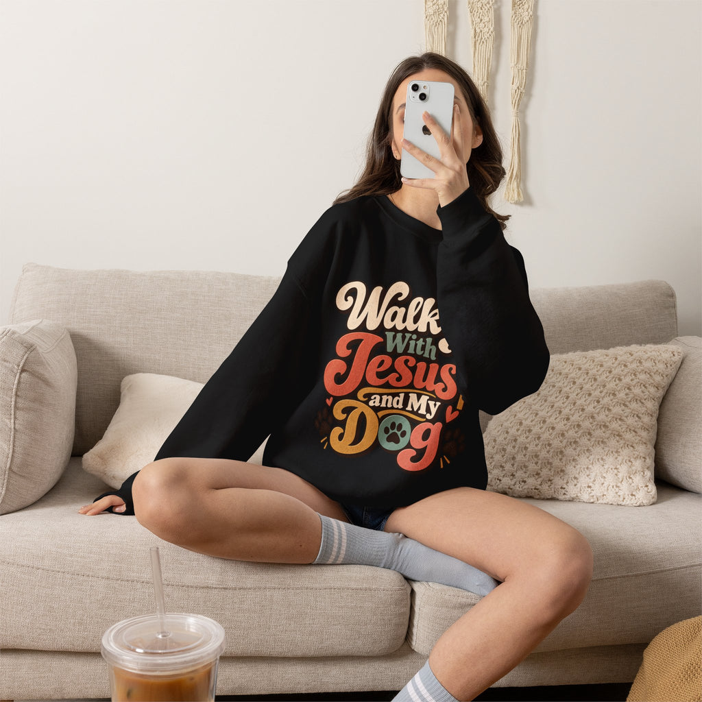 Walking With Jesus and My Dog Sweatshirt | Christian Paw Print Design