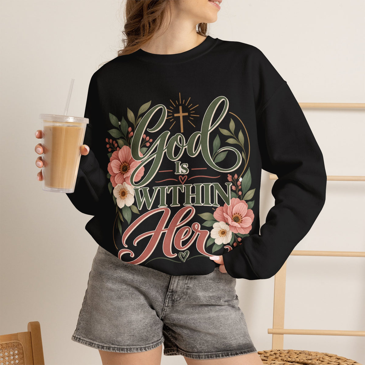 God Is Within Her sweatshirt | Floral Christian Scripture Crewneck