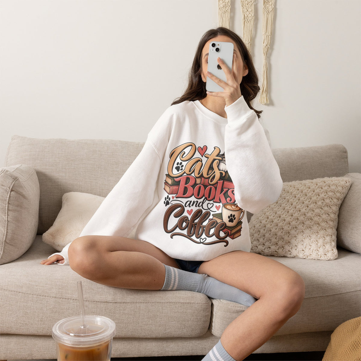 Cats Books and Coffee Crewneck Sweatshirt