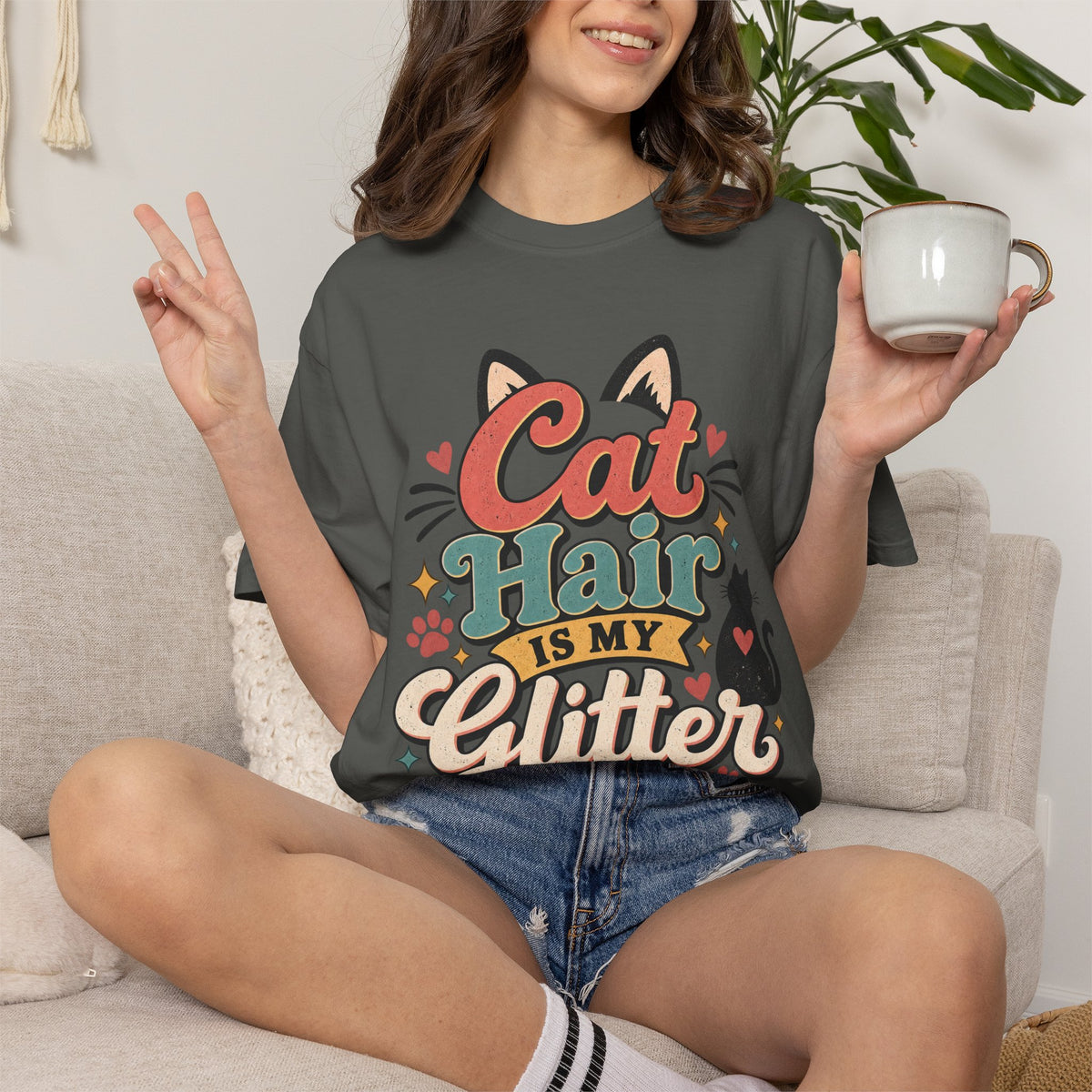Cat Hair Is My Glitter T-Shirt | Cute Cat Typography Shirt