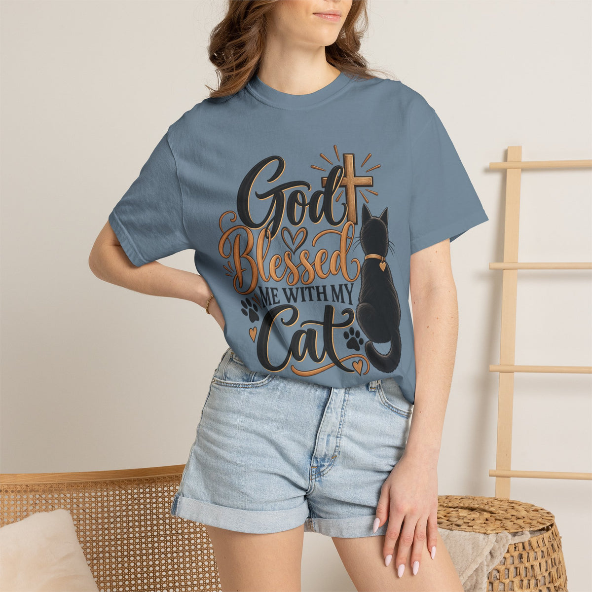 God Blessed Me With My Cat T-Shirt | Religious Cat Faith Tee