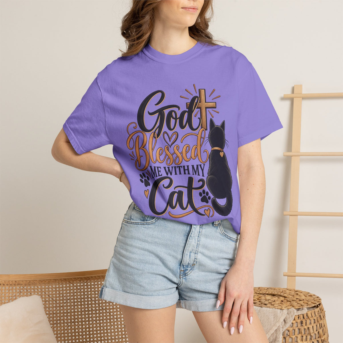 God Blessed Me With My Cat T-Shirt | Religious Cat Faith Tee