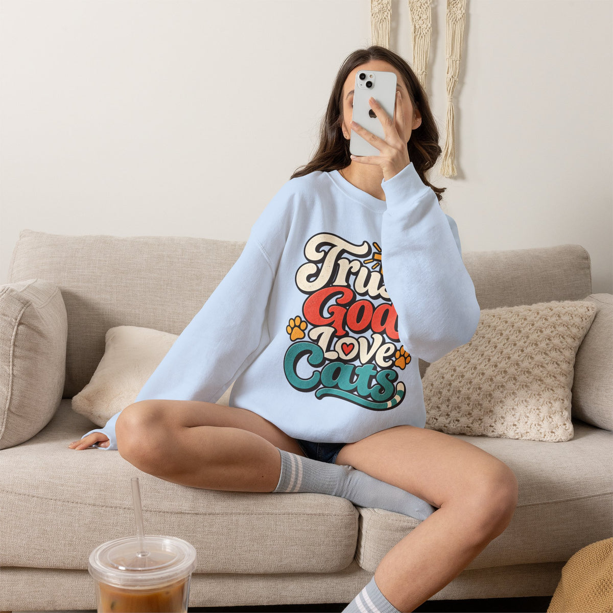 Trust God Love Cats Sweatshirt | Christian Cat Lover Crewneck