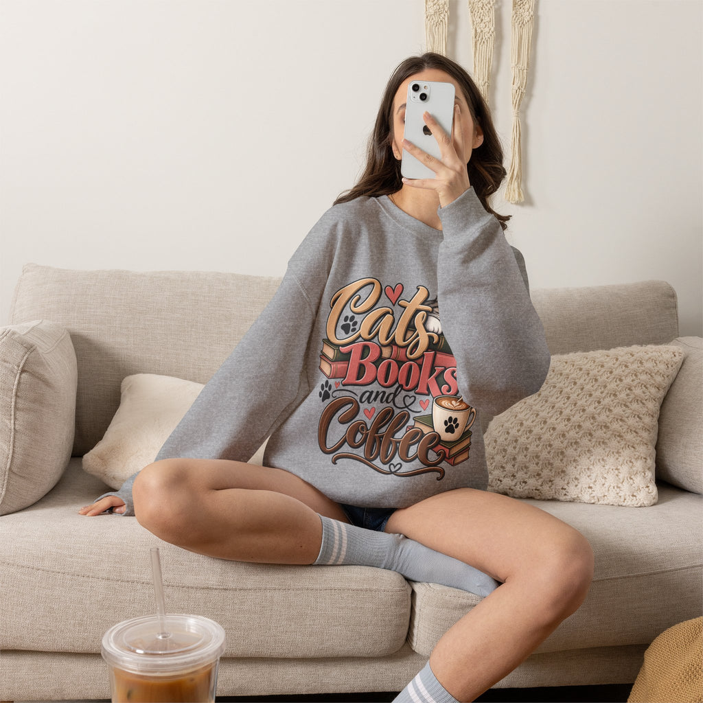 Cats Books and Coffee Crewneck Sweatshirt